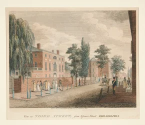 Pohled do Third Street ze Spruce Street ve Filadelfii