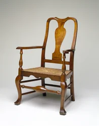 Křeslo, cca 1745-60 (měkký javor, atlantický bílý cedr, žlutý topol a rákos)