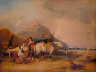 Pobřežní scéna, s postavami a koňmi, c1841