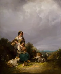 Dvě mladé ženy a kozy v krajině, 1870.