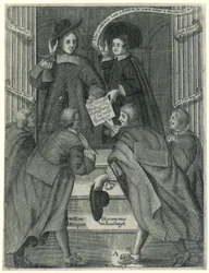 Předložení petice anglickému státnímu tajemníkovi, asi 1654