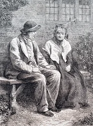Starší pár. William Small (1843-1929), anglický ilustrátor. 1880 (rytina)