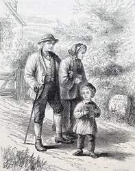 Starší pár a jejich vnouče. William Small (1843-1929), anglický ilustrátor. 1880 (rytina)