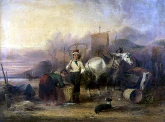 Fisherfolk na pláži