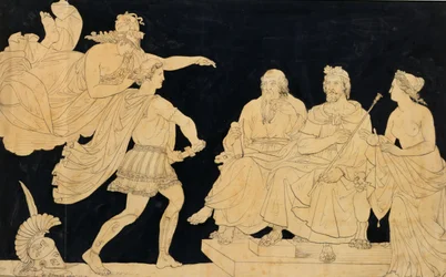 Achilles zadržen Minervou, aby se nevrhl na Agamemnona