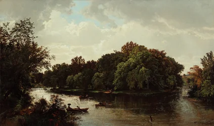Jezerní scéna, plavba lodí 1861 (olej na plátně)