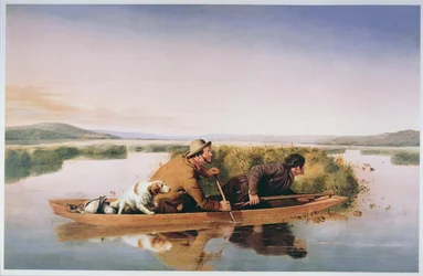 Lovci kachen na Hoboken Marshes, New Jersey