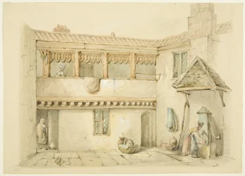 Barnstaple Almshouses, Old Market (tužka a akvarel na papíře)