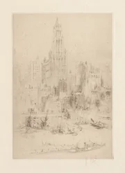 Downtown Manhattan od East River, s Woolworth Building