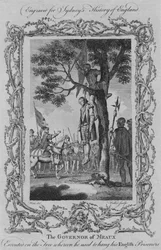 Guvernér Meaux popraven na stromě, na kterém věšel své anglické zajatce, 1773.