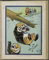 Strom spadl s drtivým nárazem do zálivu", ilustrace z knihy Lymana Franka Bauma "Podivuhodný čaroděj ze země Oz".