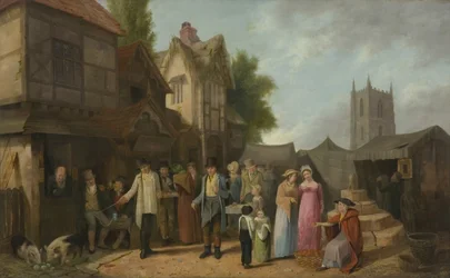 Scéna před hostincem, možná v Long Ashton, Bristol, kolem 1824 (olej na panelu)