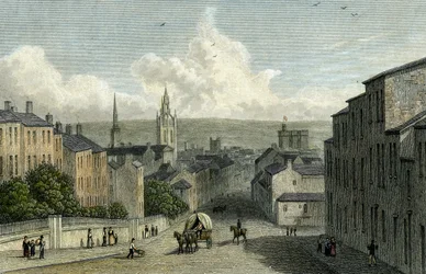 Newcastle z Westgate Hill, vyryto Edwardem Findenem, 1830