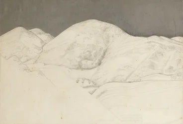 Krajinná studie pro Santisima Trinita, kolem roku 1924 (tužka a olej na papíře)