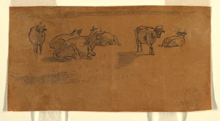 Kresba, krávy na pastvině, kolem roku 1872
