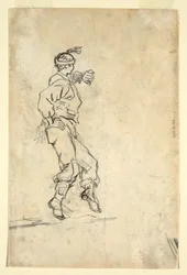 Kresba, posádka děla nabíjející dělo, pravděpodobně 1861