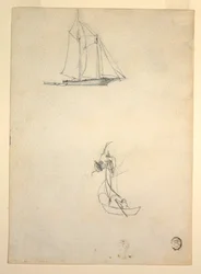 Kresba, Škuner a tři čluny, 1881