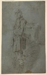 Kresba, boční pohled na bubeníka, asi 1864
