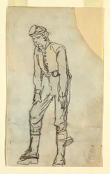 Kresba, voják s dýmkou v ústech, 1862