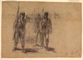 Kresba, cvičení vojáků, pravděpodobně 1864