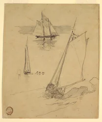 Kresba, Tři skici škunerů, pravděpodobně 1880