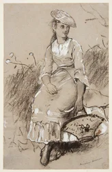 Sedící dívka s košíkem