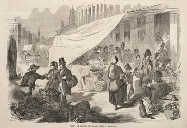 Pohled na South Market Street, Boston, 1857.