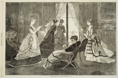 Čekání na hovory na Nový rok 2. ledna 1869 (dřevoryt)