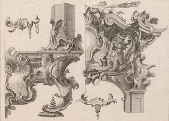 Návrh na výzdobu pravého dolního a pravého horního rohu oltářního rámu..., vytištěno ca. 1750-56.