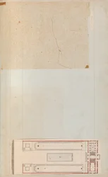 Stránka z Scrapbook obsahující kresby a několik tisků architektury, Int..., ca. 1800-1850. Tvůrci: Workshop Charlese Perciera, Workshop Pierra Françoise Léonarda Fontaina.
