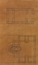 Stránka z Scrapbook obsahující kresby a několik tisků architektury, Int..., ca. 1800-1850. Tvůrci: Workshop Charlese Perciera, Workshop Pierra Françoise Léonarda Fontaina.