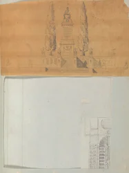 Stránka z Scrapbook obsahující kresby a několik tisků architektury, Int..., ca. 1800-1850. Tvůrci: Workshop Charlese Perciera, Workshop Pierra Françoise Léonarda Fontaina.