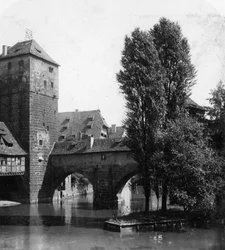 Henkersteg The Hangmans Bridge, Norimberk, Bavorsko, Německo, c 1900.