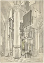 Pohled na Nieuwe Kerk v Delftu s hrobem Viléma Oranžského