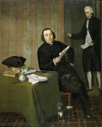 Wernerus Köhne (1725/26-88), notář z Haarlemu, se svým úředníkem Janem Boschem