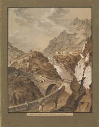 Ďáblův most směrem k hoře Gothard ve Švýcarsku, 1785-1824.