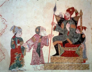 Putující navigátor Abu-Zayd (Abu Zayd, Abu Zayd) a jeho syn před guvernérem) osvícený Yahya Mahmud al-Wasiti (al-Wasiti) i