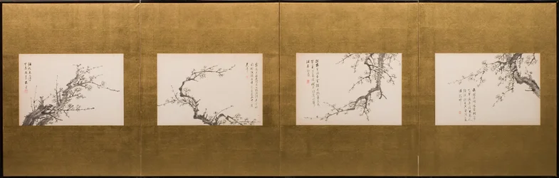 Prunus Blossoms, skládací plátno, období Edo 1844 (tuš na papíře) (viz také 752778-82)