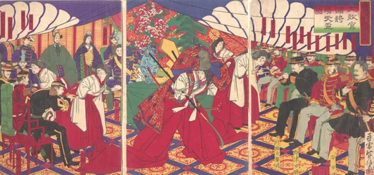 Velitelé přijímající císařovy poháry, 1886 Meiji 19.