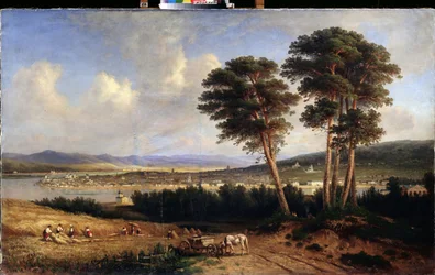 Pohled na Irkutsk (Sibiř, Rusko). (Pohled na Irkutsk). Obraz Jegora Jegoroviče Meiera (1822-1867), olej na plátně