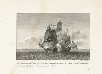 Jan Bart verovert een Hollands fregat bij Texel, 1675 Na začátku roku 1675 Jean-Bart velí Galiote se 2 děly: nastoupil na holandskou fregatu s 18 děly před Texelem (název na předmětu) Sbírka bojů Jean-B