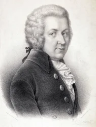 Portrét v bustě Wolfganga Amadea Mozarta (1756-1791) - od Belliard, rytina