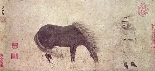 Kůň a ženich v zimě (inkoust na papíře)