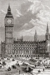 Big Ben a Houses of Parliament, Londýn, Anglie, vidět zde v 19. století.