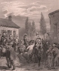 Francouzská armáda vstupující do Belgie, srpen 1831, ocelorytina na čínském papíře