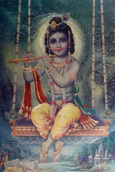 Pán Krišna s flétnou. Hinduistický bůh.
