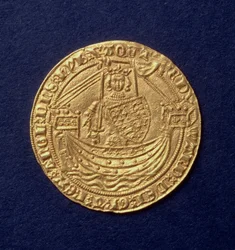 Noble of Edward III (1312-77) avers zobrazující krále na lodi, máta Calais, intro. 1344 (zlato) (reverzní viz: 110161)