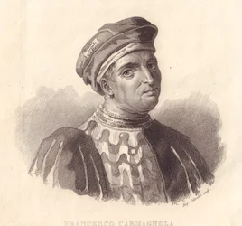 Portrét italského vojevůdce Francesca da Bussone, známého také jako Carmagnola (1380-1432), mědiryt E. Silvestriho podle malby