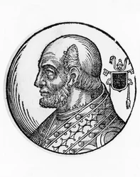Portrét Theodora I. (zemřel 649), 73. papeže katolické církve z roku 642, rytina
