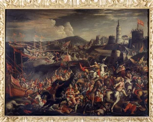 Útok Saracénů na ostrově Malta, bráněný johanitem v roce 1565